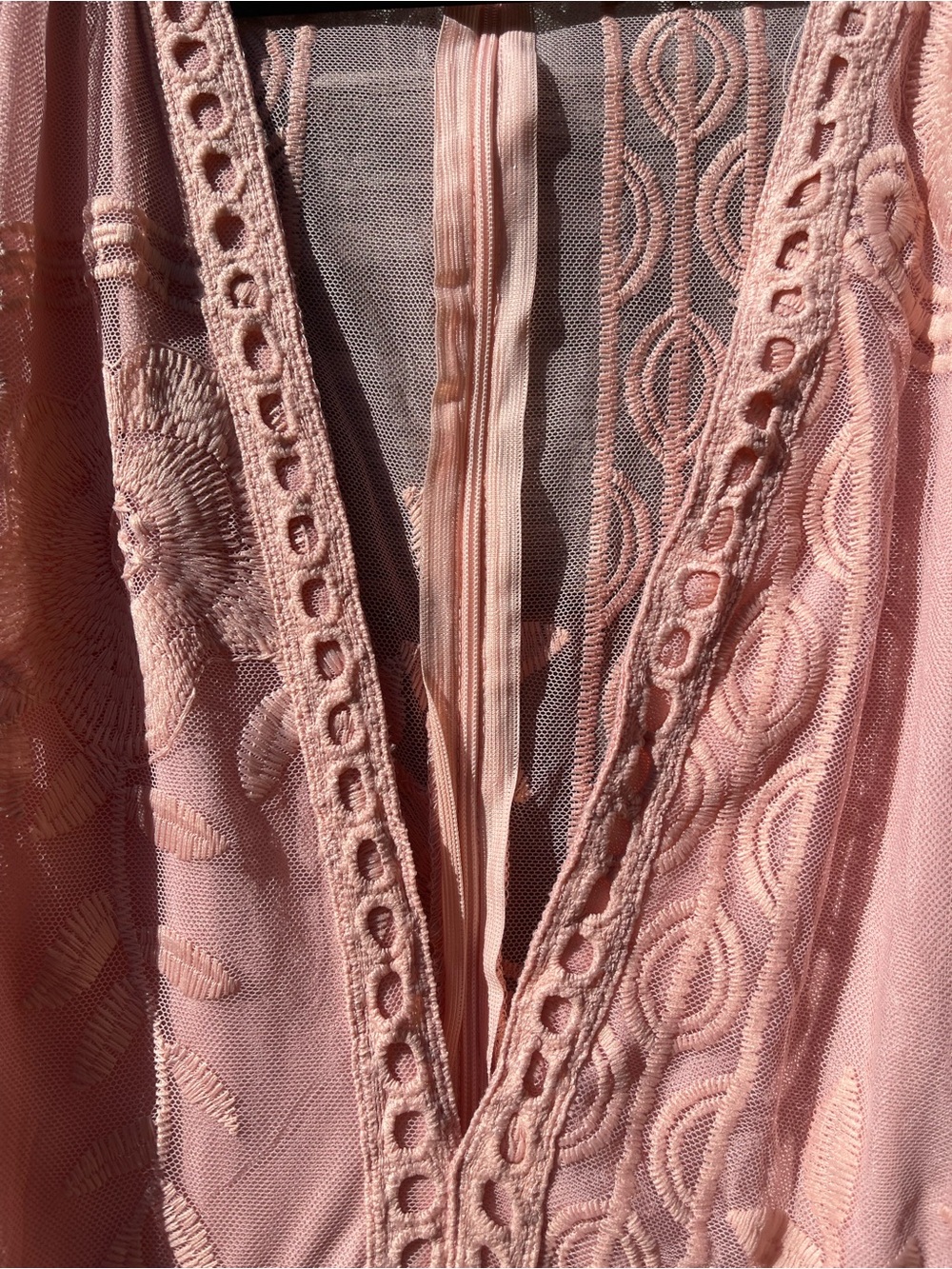 Sheer Blush Pink Lace Maxi Dress Sz XL - Picture 5 of 11